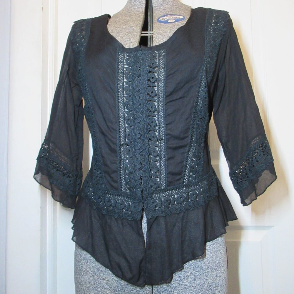 Charo Ruiz Ibiza Black Guipure Lace Inserts, EUC, Size P (Small?) Top Blouse